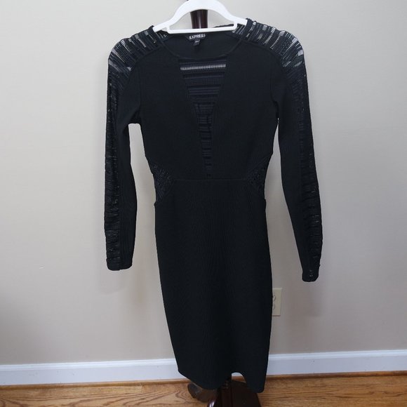 Express Body Con Black Dress with Mesh Detailing - Picture 3 of 8